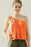 Ninexis One Shoulder Bow Tie Strap Satin Silk Top Orange