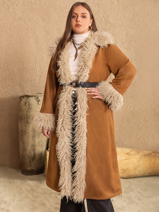 Plus Size Open Front Long Sleeve Coat Caramel