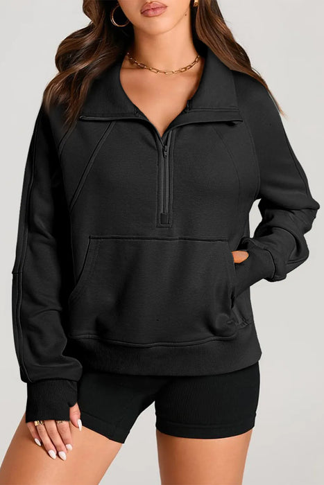 Half Zip Long Sleeve Sweatshirt Black