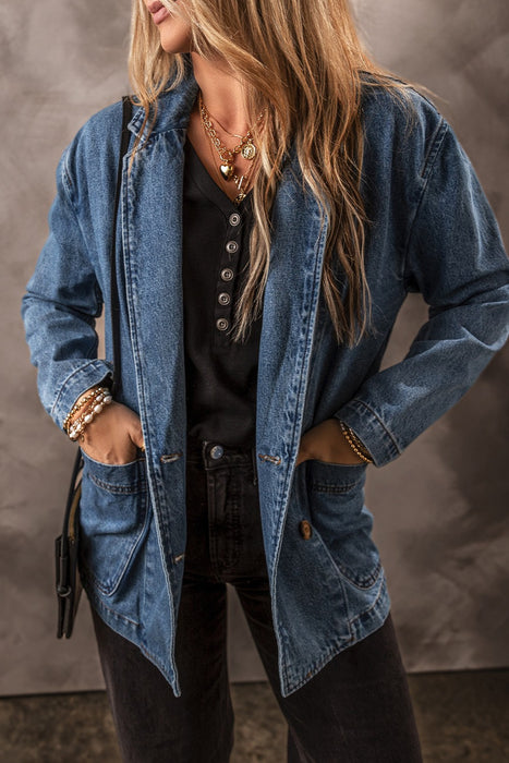 Pocketed Long Sleeve Denim Jacket Medium