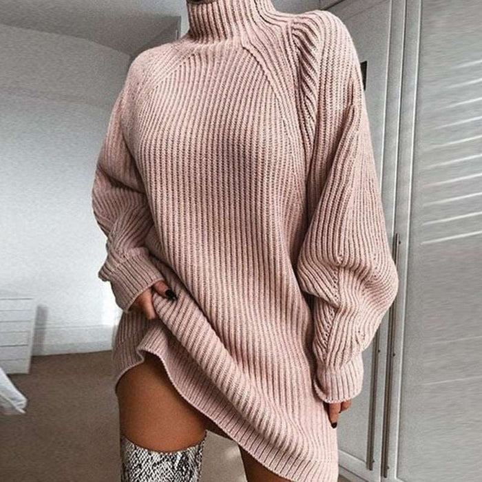 Turtleneck Cozy Dress Pink