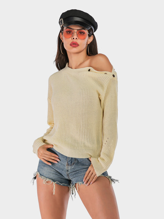 Perfee One Shoulder Long Sleeve Sweater Beige