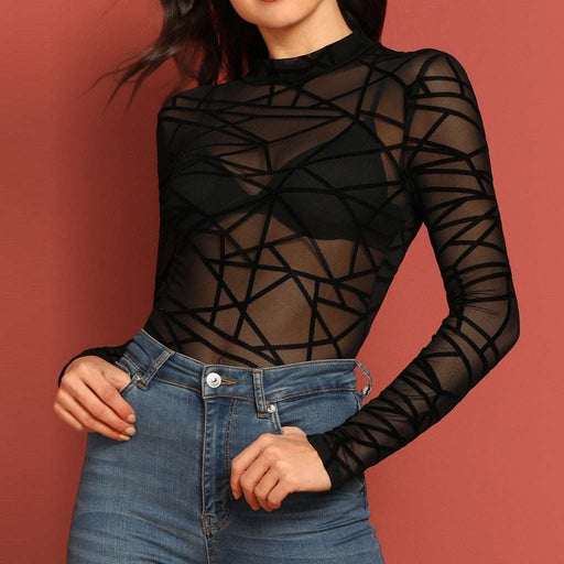 Sexy Mesh Top - Transparent & Long Black