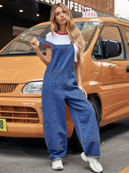 Wide Strap Wide Leg Denim Overalls Medium