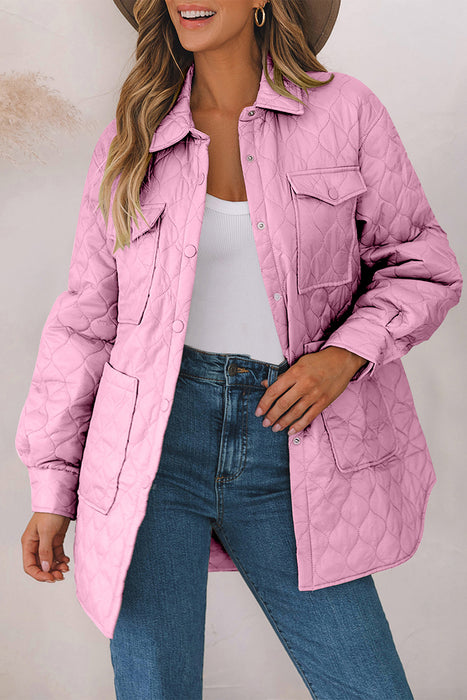 Snap Down Collared Winter Coat Pink