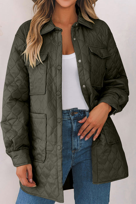 Snap Down Collared Winter Coat Army Green