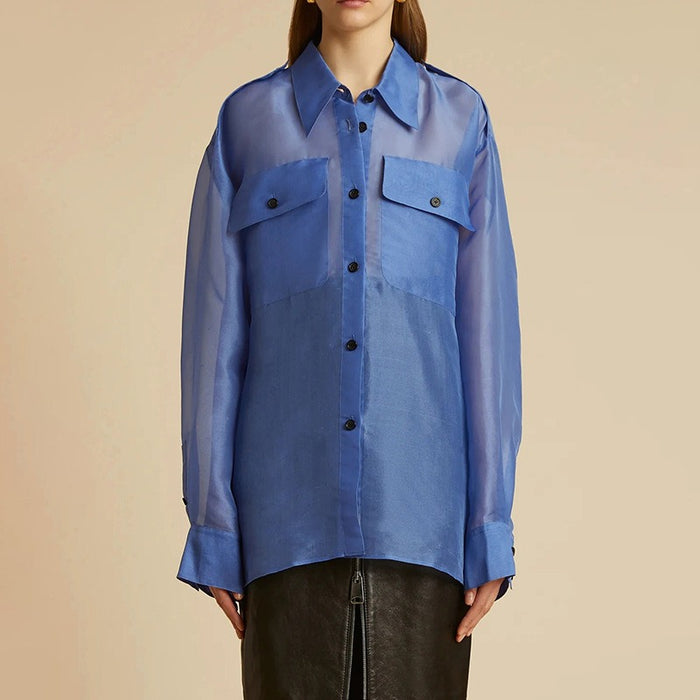 French casual new loose and comfortable thin silhouette versatile shirt Blue