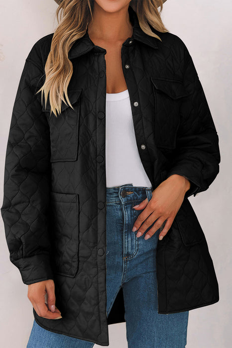 Snap Down Collared Winter Coat Black