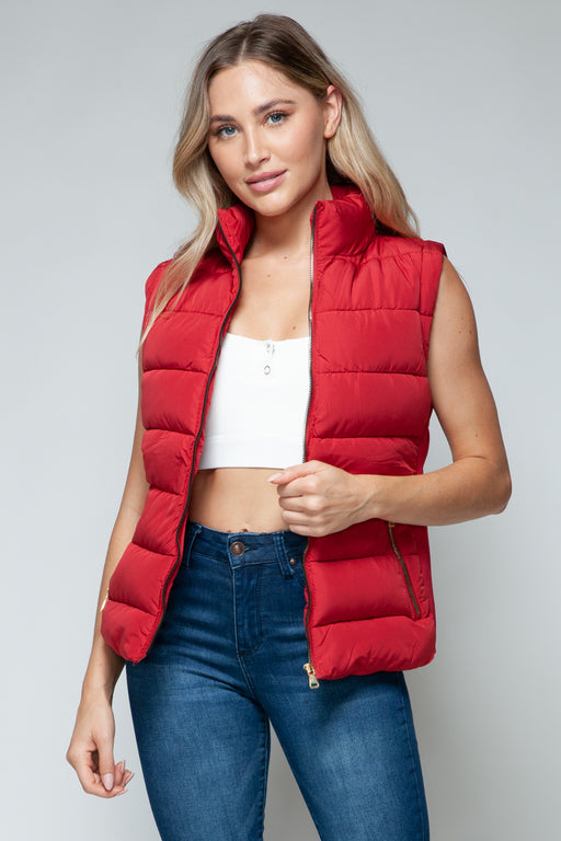 Snobbish Zip Up Turtleneck Vest with Pockets Red