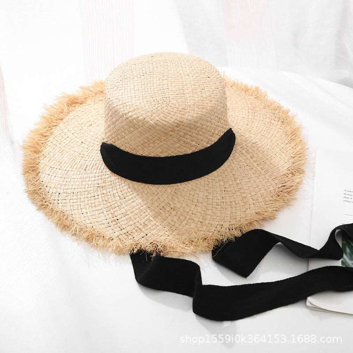 Summer Sun Hat for women Flat top black ribbon