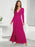 V-Neck Long Sleeve Split Dress Hot Pink