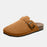 Suede Closed Toe Buckle Slide Caramel