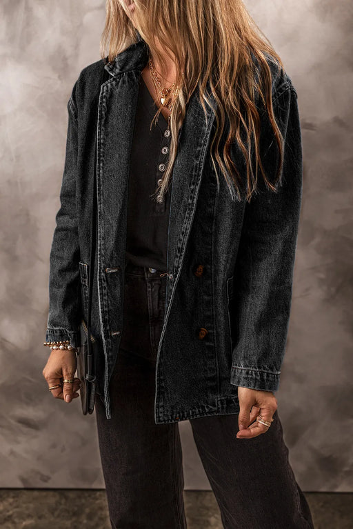 Pocketed Long Sleeve Denim Jacket Dark