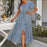 Summer drawstring slit holiday dress long dress blue