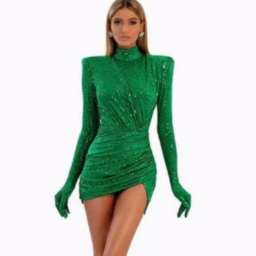 Fashionable Green Sequin Velvet Dress