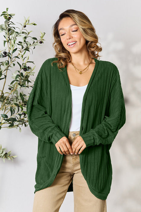 Basic Bae Full Size Ribbed Cocoon Cardigan Dark Green