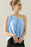 Ninexis One Shoulder Bow Tie Strap Satin Silk Top Blue