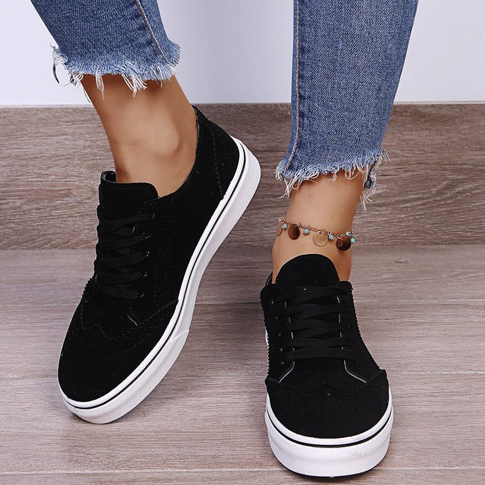 Lace-Up Suedette Flat Sneakers Black