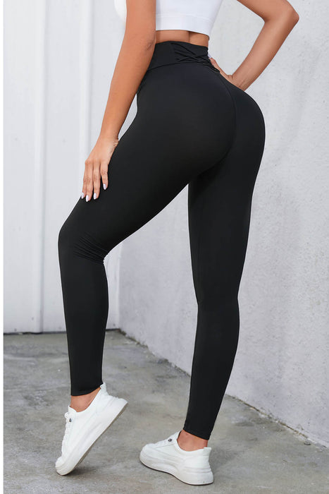 Crisscross Detail Wide Waistband Leggings Black