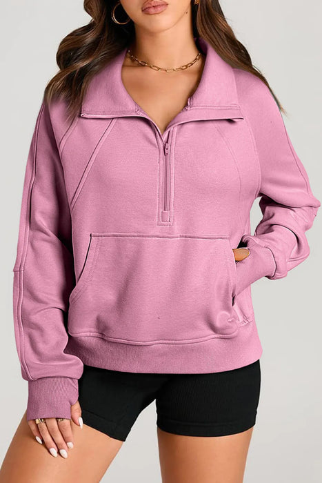 Half Zip Long Sleeve Sweatshirt Dusty Pink