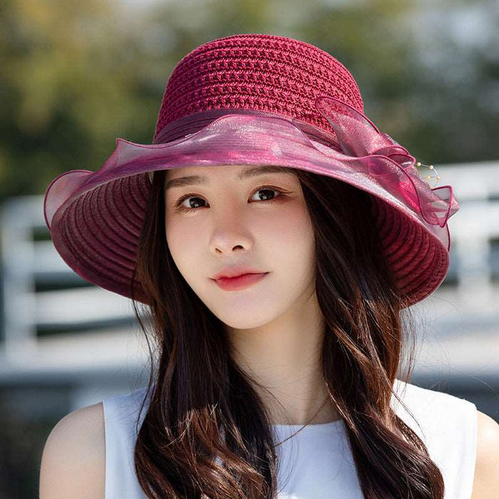 Flower Sun Hat for women Wine Red M（56-58cm）