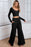 Black Plain Ribbed Crop Top & Wide Leg Pants Two Piece Pants Set