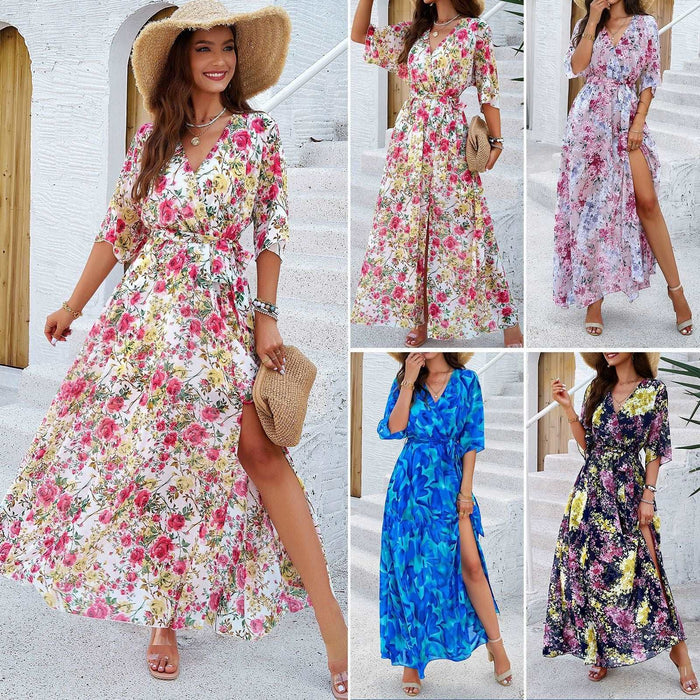 Summer/Spring Elegance Printed Waist Dress for Women