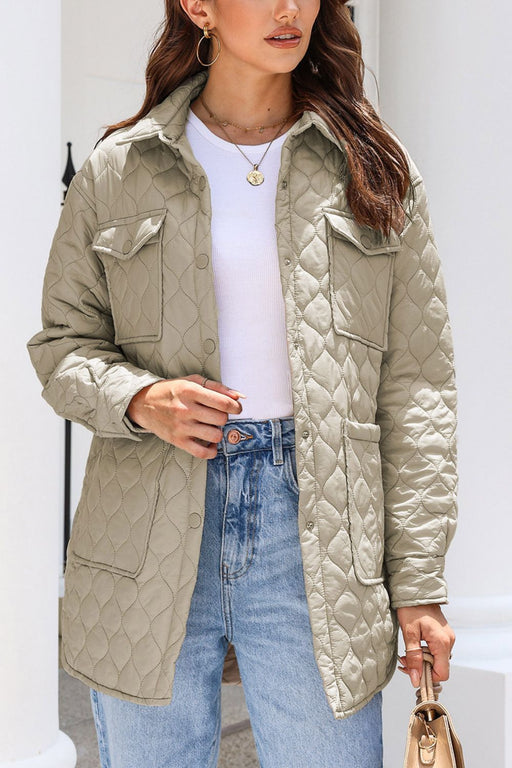 Snap Down Collared Winter Coat Khaki