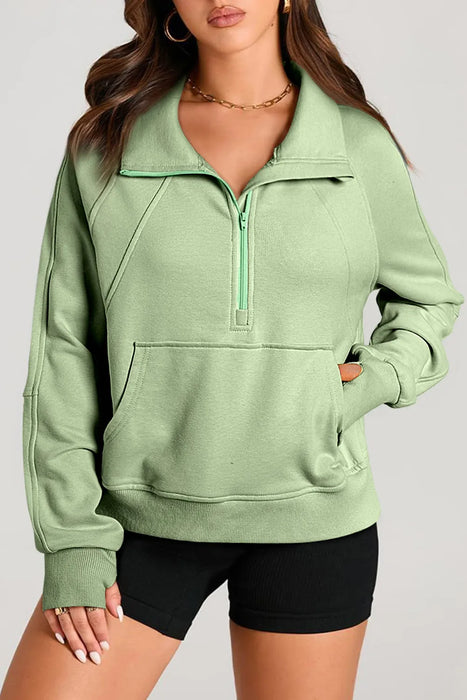 Half Zip Long Sleeve Sweatshirt Gum Leaf