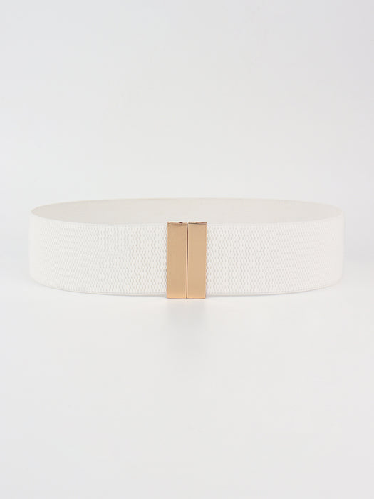 Alloy Buckle Elastic Belt White Gold One Size