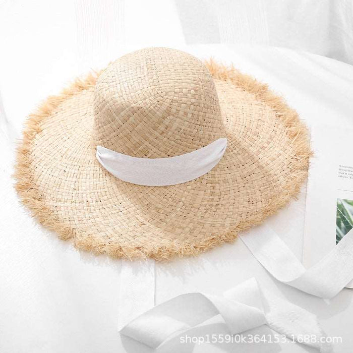 Summer Sun Hat for women Dome white ribbon