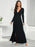 V-Neck Long Sleeve Split Dress Black