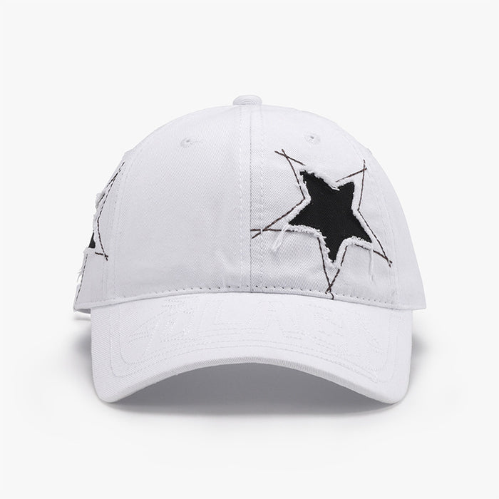 Adjustable Star Raw Hem Cap White One Size