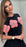 contrasting flower sweet pink round neck short-sleeved sweater Red flower on black background