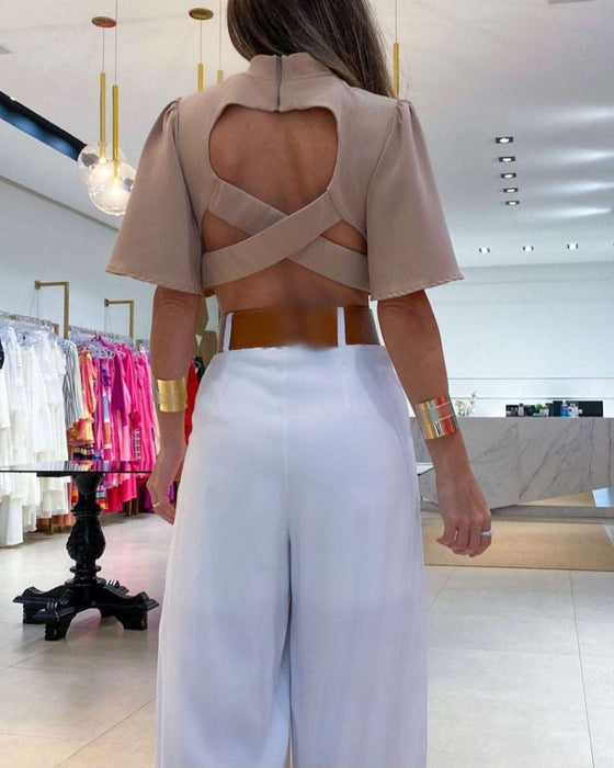 women's high waist pants and crop top set