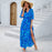 Summer/Spring Elegance Printed Waist Dress for Women blue