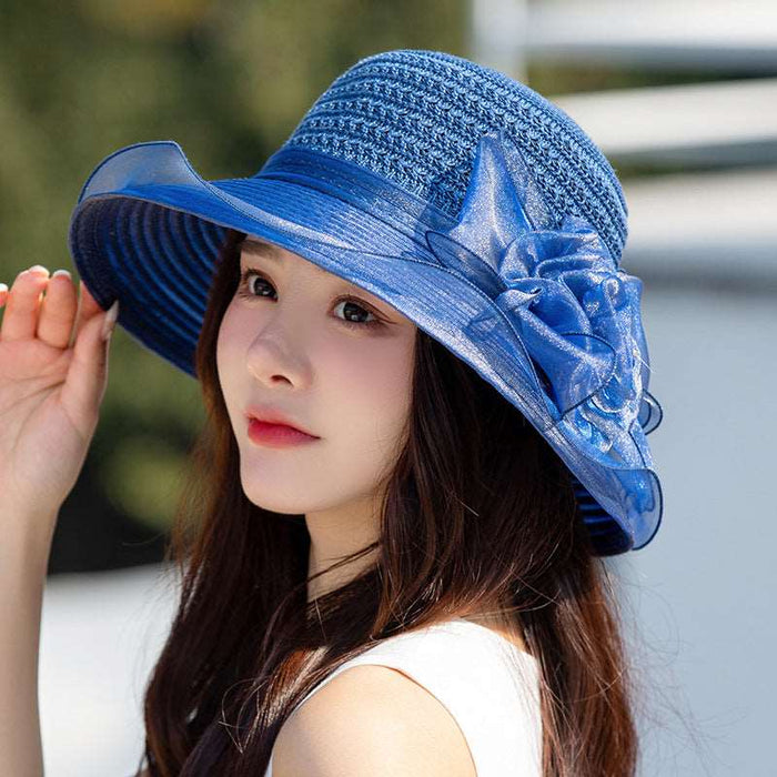 Flower Sun Hat for women Navy Blue M（56-58cm）