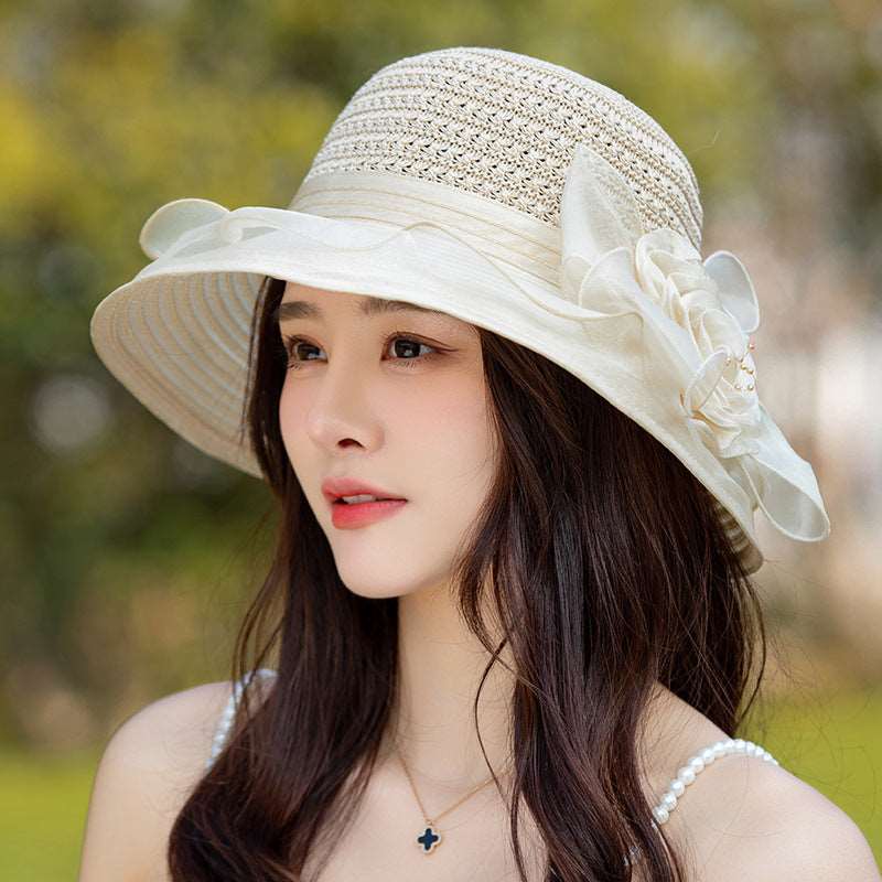 Flower Sun Hat for women Beige M（56-58cm）