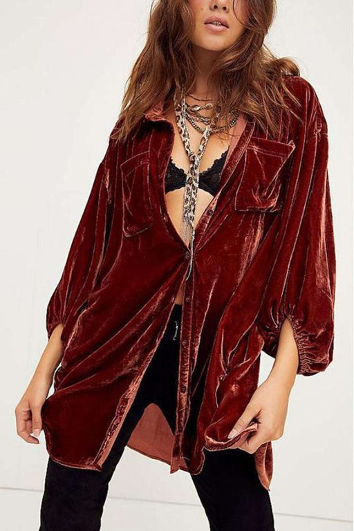 women's fashion gold velvet lapel coat Brown