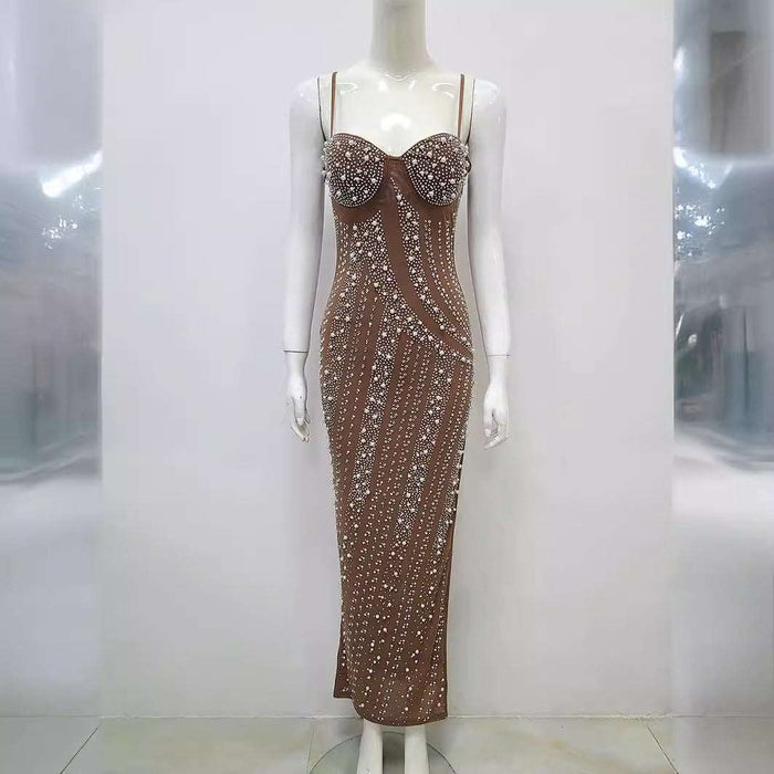 women's sexy luxury diamond mesh dress