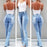 Stretch Flare High Waist Jeans Trousers For Women Light Blue