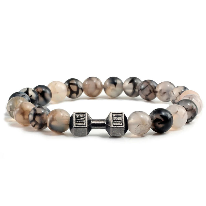 Volcanic Stone Bracelet - Matte Black & White Beads Black Pattern Black