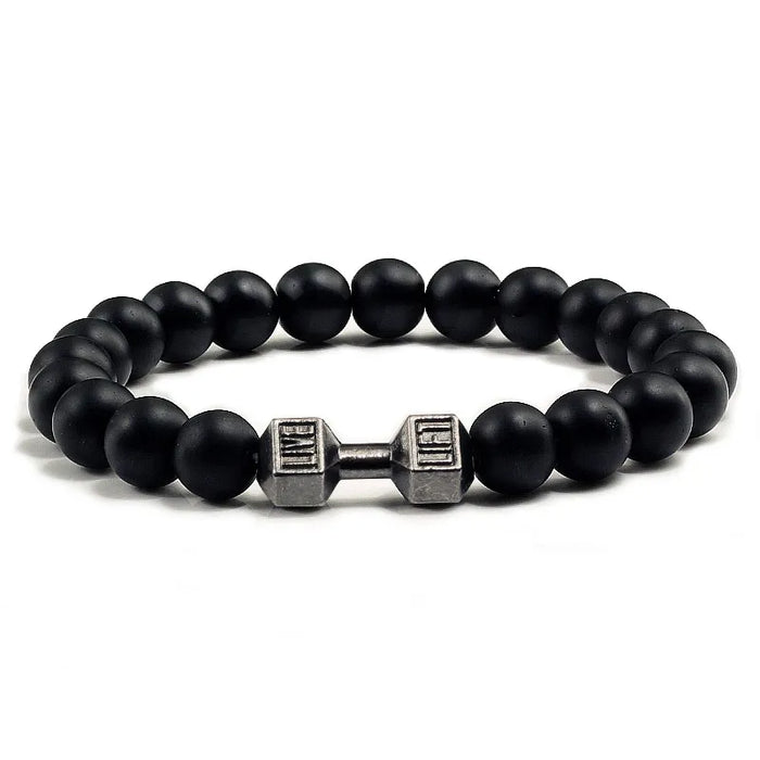 Volcanic Stone Bracelet - Matte Black & White Beads Black Matte Black