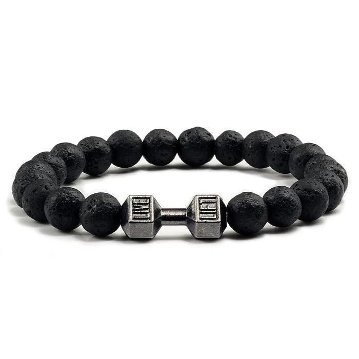 Volcanic Stone Bracelet - Matte Black & White Beads Black Lava Black