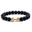 Volcanic Stone Bracelet - Matte Black & White Beads Lava Gold Color