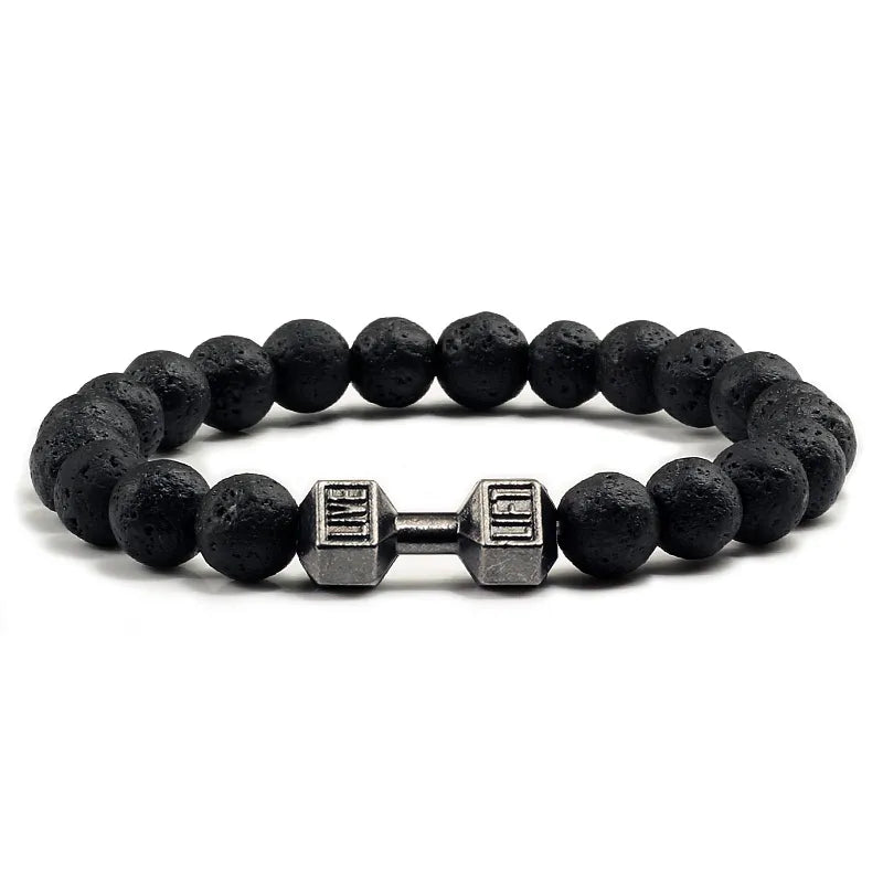 Volcanic Stone Bracelet - Matte Black & White Beads