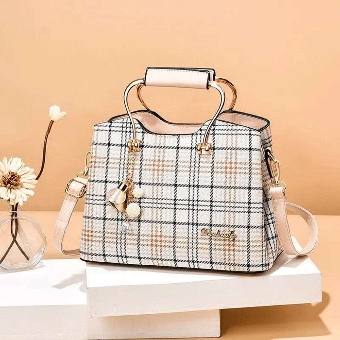 large capacity shoulder bag One Size Plaid Apricot