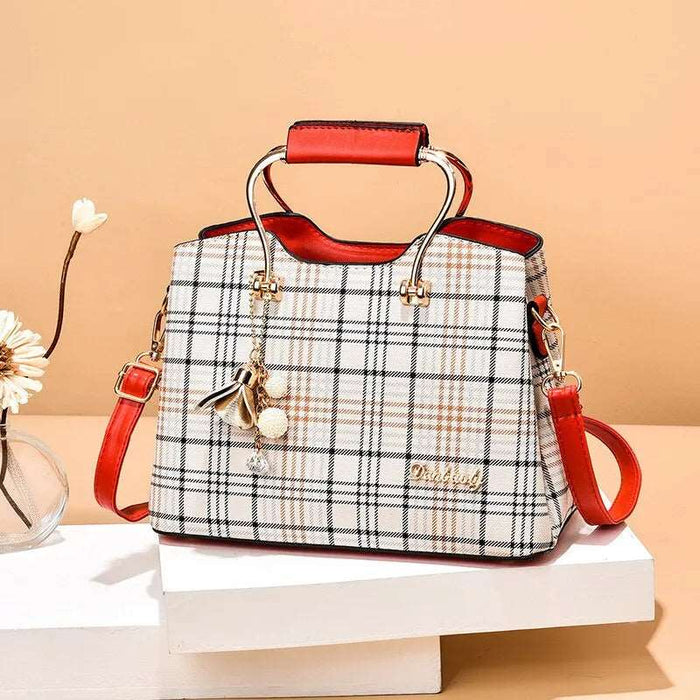 large capacity shoulder bag One Size Plaid Red