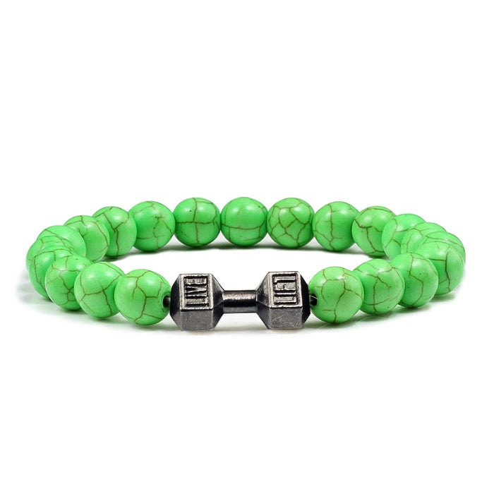 Volcanic Stone Bracelet - Matte Black & White Beads Green Black