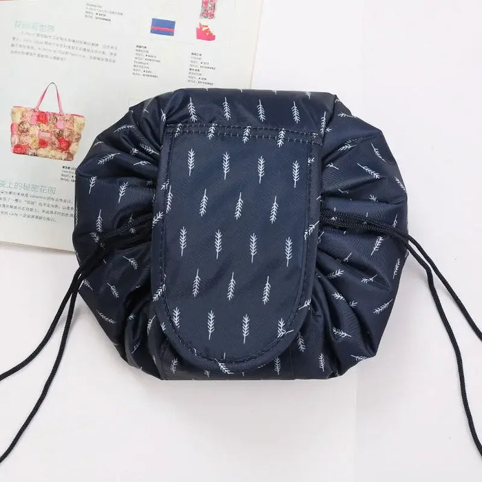 Women Drawstring Cosmetic Bag Dark Blue